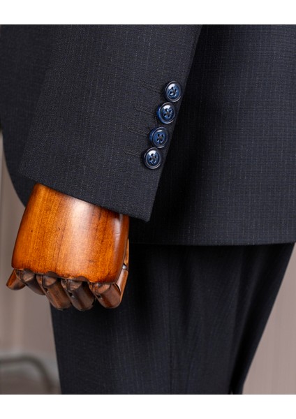 Italyan Stil Slim Fit Mono Yaka Ceket Yelek Pantolon Takım Elbise Lacivert T14752 indirimleri