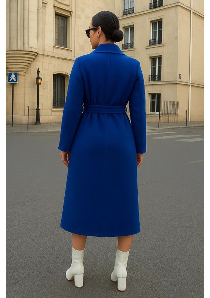 Kadın Kruvaze Salaş Trend Mavi Kaşe Kaban indirimleri