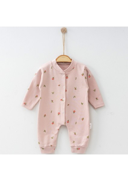 Pudra Çiçek Desenli Yumuşak Bebek Tulum – 0-3 Ay – 3-6 Ay – 6-9 Ay 6-9 Ay