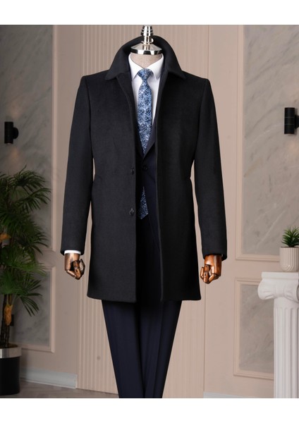 Italyan Stil Klasik Kalıp Yün Karışımlı Kaşe Erkek Kaban Lacivert T14682 fırsatları