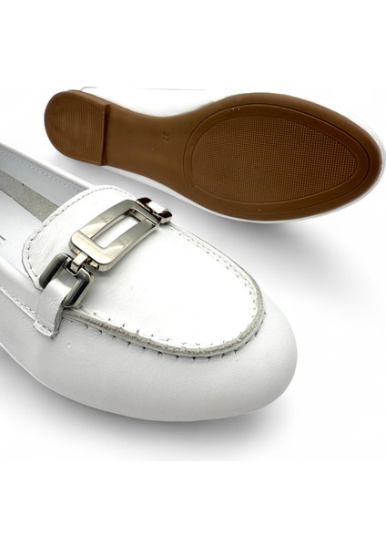 Luna Beyaz Hakiki Deri Kadın Günlük Babet