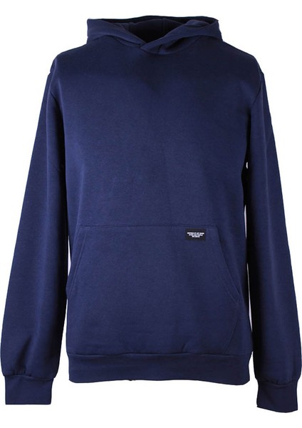Kapüşonlu Kanguru Cep 3 Iplik Şardonlu Indigo Erkek Sweatshirt 5281