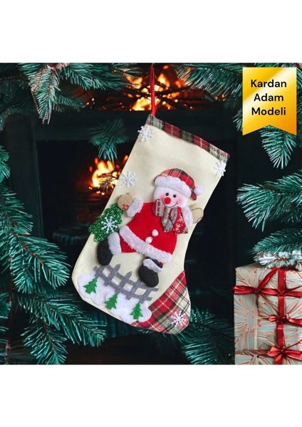 Beyaz Noel Çorabı, Şömine ve Yılbaşı Süsleme, Şık Dekorasyon Parçası