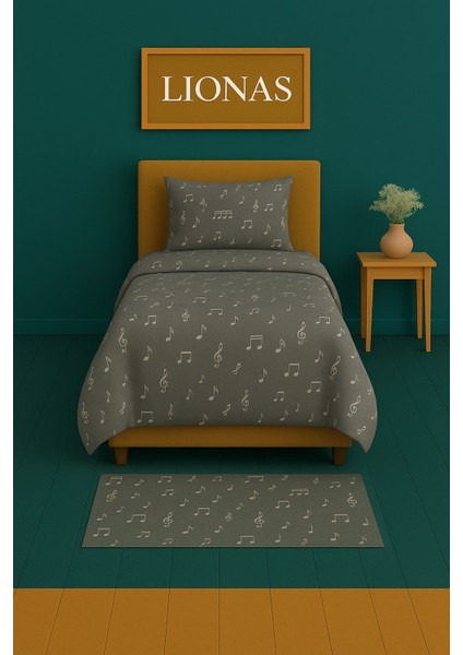 Tek Kişilik Desenli Nevresim + 1 Adet Kapaklı Yastık Kılıfı