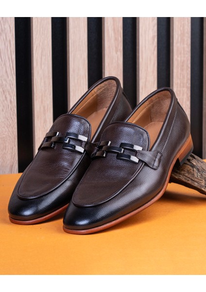 Italyan Stil Iç Dış Naturel Deri Erkek Ayakkabı Kahverengi T14601