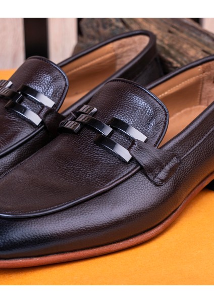 Italyan Stil Iç Dış Naturel Deri Erkek Ayakkabı Kahverengi T14601 indirimleri