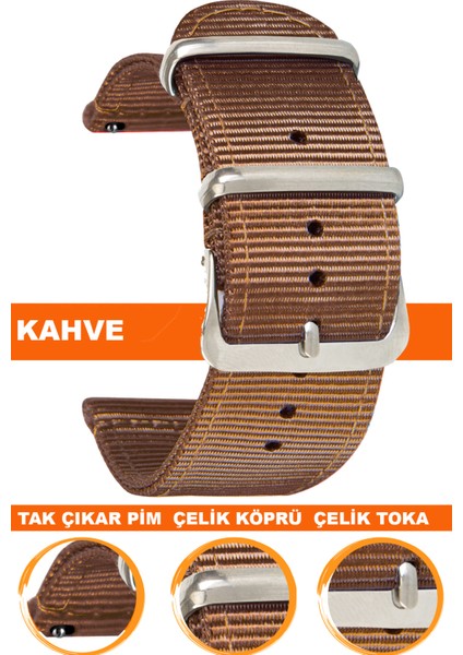 18mm-20mm-22mm-24mm saatlerle uyumlu premıum nato kumaş tekstil saat kordonu kayışı f39clds-k