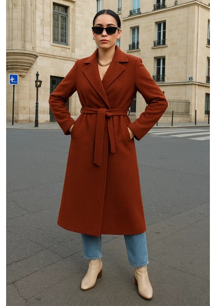 Kadın Kruvaze Salaş Trend Kiremit Kaşe Kaban fiyatları