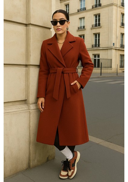 Kadın Kruvaze Salaş Trend Kiremit Kaşe Kaban fırsatları