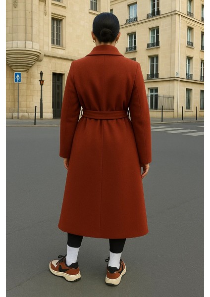 Kadın Kruvaze Salaş Trend Kiremit Kaşe Kaban indirimleri