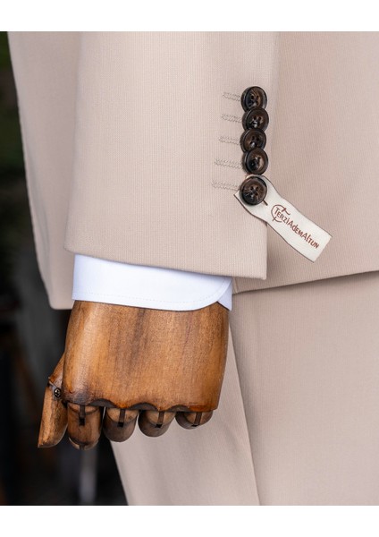 Italyan Stil Kruvaze Ceket Pantolon Takım Elbise Bej T14082 fırsatları