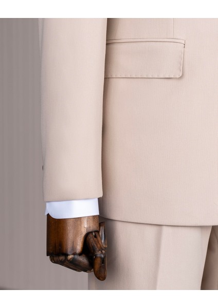 Italyan Stil Kruvaze Ceket Pantolon Takım Elbise Bej T14082 indirimleri