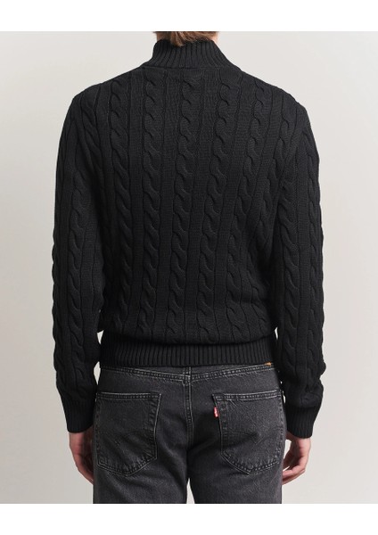 Erkek Örgü Dokulu Siyah Yarım Fermuar Triko Kazak fiyatları