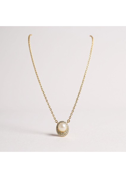 Gold Renk Inci Gümüş Detaylı Mınımal Kolye 925 Ayar Gümüş