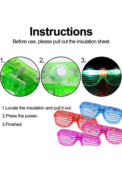 Led Işıklı Pilli Panjur Şekilli Rengarenk Yanıp Sönen Lüks Parti Gözlüğü Karışık 12 Adet