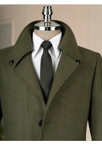 Italyan Stil Slim Fit Kaşe Yan Cep Erkek Kaban Haki T15054 fiyatları