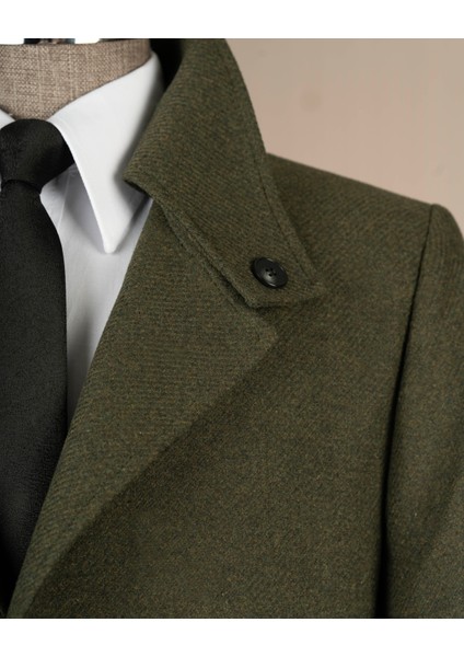 Italyan Stil Slim Fit Kaşe Yan Cep Erkek Kaban Haki T15054 modelleri