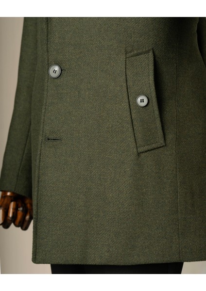 Italyan Stil Slim Fit Kaşe Yan Cep Erkek Kaban Haki T15054 indirimleri