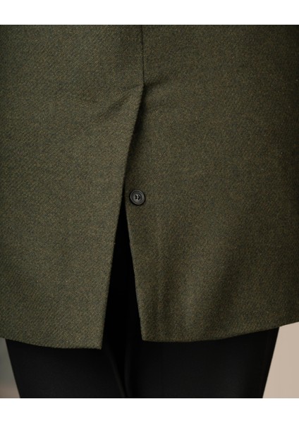 Italyan Stil Slim Fit Kaşe Yan Cep Erkek Kaban Haki T15054