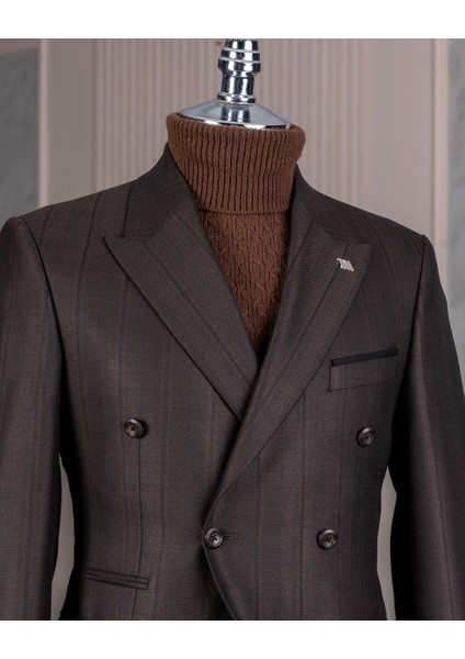 Italyan Stil Slim Fit Kruvaze Ceket Pantolon Kombin Takım Elbise Kahverengi 14662 fiyatları