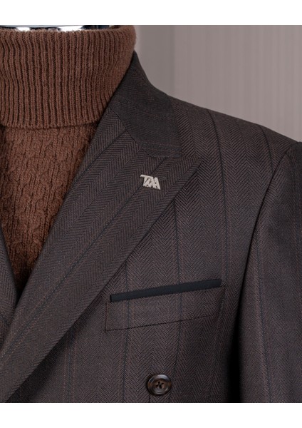 Italyan Stil Slim Fit Kruvaze Ceket Pantolon Kombin Takım Elbise Kahverengi 14662 fırsatları