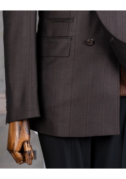 Italyan Stil Slim Fit Kruvaze Ceket Pantolon Kombin Takım Elbise Kahverengi 14662 indirimleri