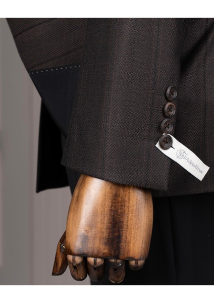 Italyan Stil Slim Fit Kruvaze Ceket Pantolon Kombin Takım Elbise Kahverengi 14662