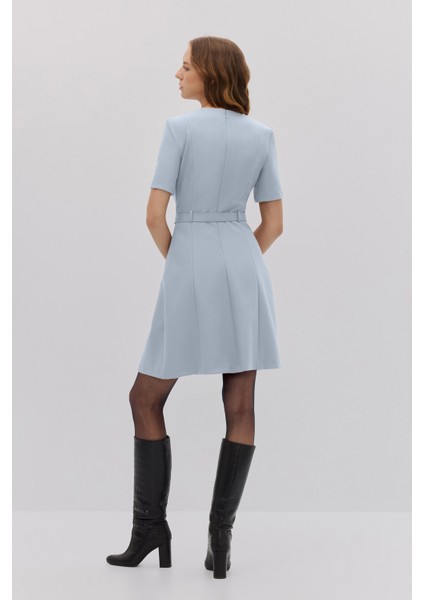 Bordo Düğme Detaylı Kemerli Mini Elbise