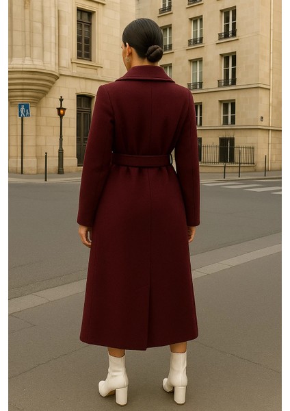 Kadın Kruvaze Salaş Trend Bordo Kaşe Kaban indirimleri