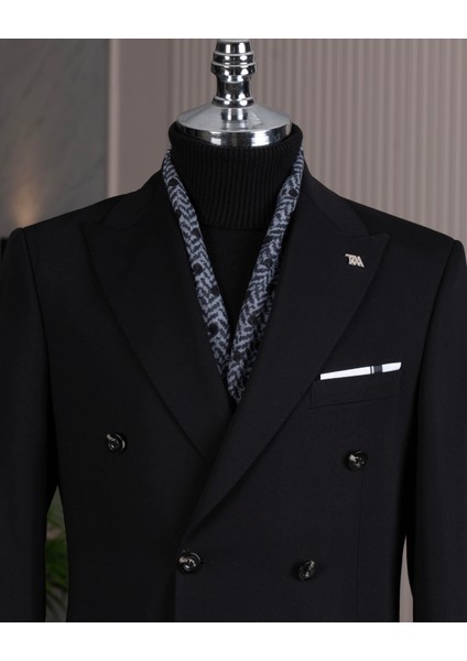 Italyan Stil Slim Fit 8 Drop Kruvaze Ceket Pantolon Takım Elbise Siyah T14587 fiyatları