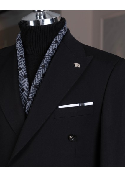 Italyan Stil Slim Fit 8 Drop Kruvaze Ceket Pantolon Takım Elbise Siyah T14587 modelleri