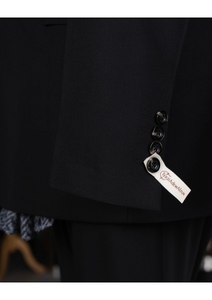 Italyan Stil Slim Fit 8 Drop Kruvaze Ceket Pantolon Takım Elbise Siyah T14587 indirimleri