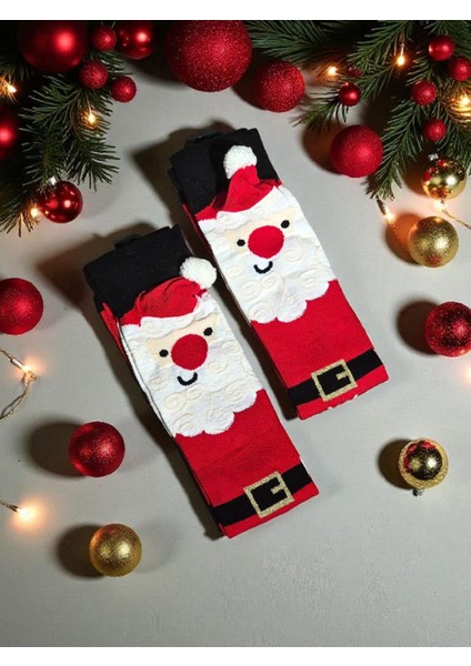 - Yılbaşı Temalı Pon Pon Detaylı Dizaltı Çorap – Özel Tasarım - Hediye Paketli