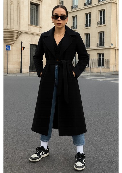 Kadın Kruvaze Salaş Trend Siyah Kaşe Kaban modelleri