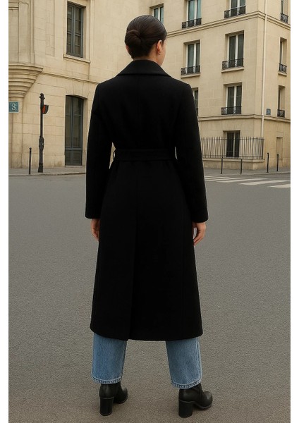 Kadın Kruvaze Salaş Trend Siyah Kaşe Kaban fırsatları