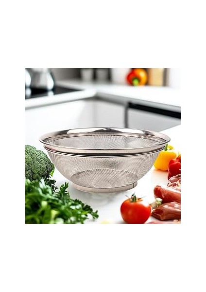 Deconox Paslanmaz Çelik Kulpsuz Süzgeç 28CM, Paslanmaz Çelik Pirinç Süzgeci, Paslamaz Çelik Mutfak