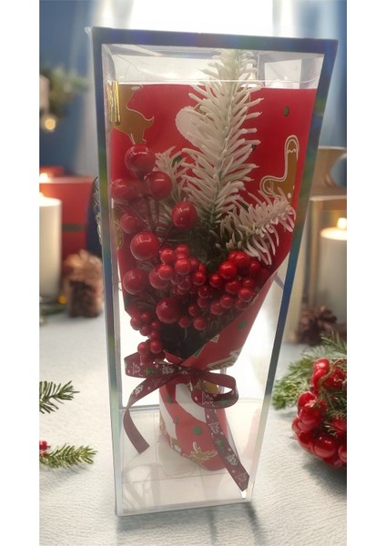 Kırmızı Çiçek Buketi Şeffaf Kutu, Zarif ve Canlandırıcı Hediye Seçeneği