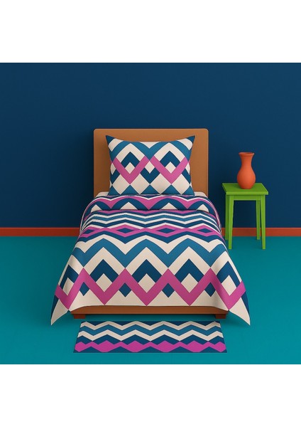 Tek Kişilik Desenli Nevresim + 1 Adet Kapaklı Yastık Kılıfı