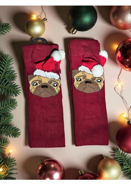 - Yılbaşı Temalı Pon Pon Detaylı Dizaltı Çorap – Özel Tasarım - Hediye Paketli