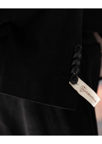 Italyan Stil Slim Fit Kruvaze Kadife Ceket Pantolon Takım Elbise Siyah T14972 indirimleri