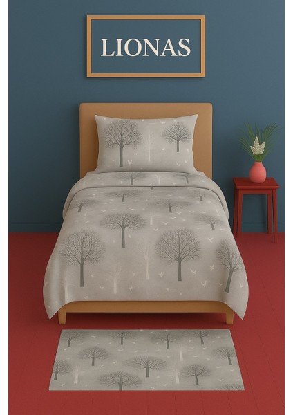 Tek Kişilik Desenli Nevresim + 1 Adet Kapaklı Yastık Kılıfı