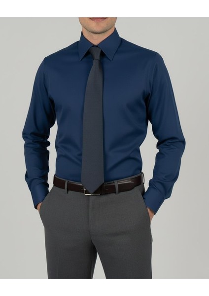 Drytech Slim Fit Su Itici Leke Tutmaz Erkek Gömlek Indigo T14350