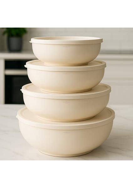 4'lü Yuvarlak Saklama Kabı, Erzak Saklama Kabı, Hamur Leğeni, Büyük Boy Saklama Kabı Seti, 4'lü Set
