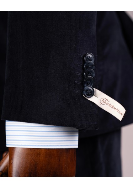 Italyan Stil Slim Fit Kruvaze Kadife Ceket Pantolon Takım Elbise Lacivert T14973 indirimleri