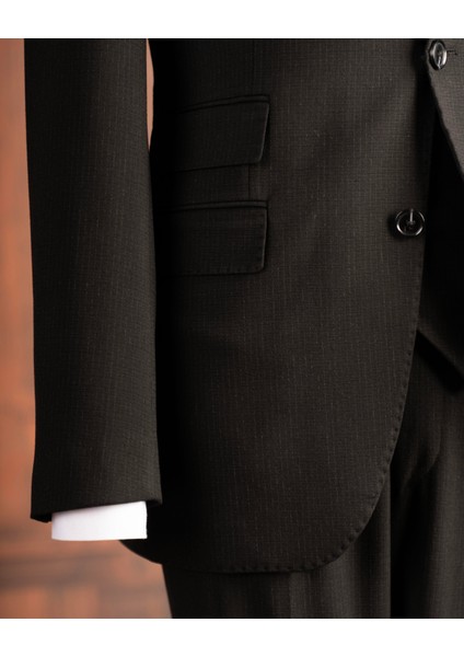 Italyan Stil Slim Fit Mono Yaka Ceket Yelek Pantolon Takım Elbise Siyah T14751 fırsatları