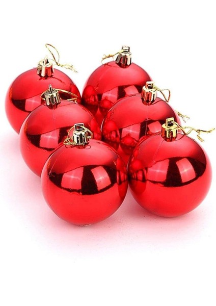 Kırmızı Yılbaşı Ağacı Topu Süsleri, 8 Cm, 6'lı Set