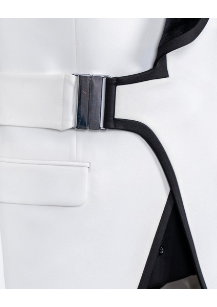 Italyan Stil Slim Fit Şal Yaka Ceket Yelek Pantolon Damatlık Set Beyaz T14893 fırsatları