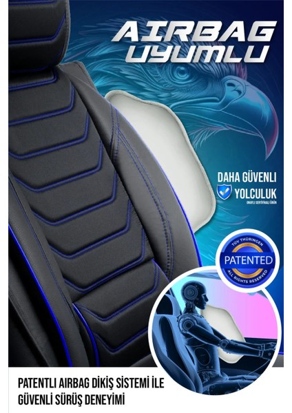 Mazda Lantis Uyumlu Yarı Deri Oto Koltuk Kılıfı 5li Set Alya Seri Siyah-Mavi fırsatları