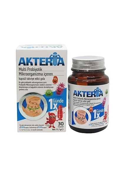Doğadan Ilaç Akteria Multi Probiotik Prebiotik Mikroorganizma, Inülin Içeren 30 Kapsül Takviye Edic