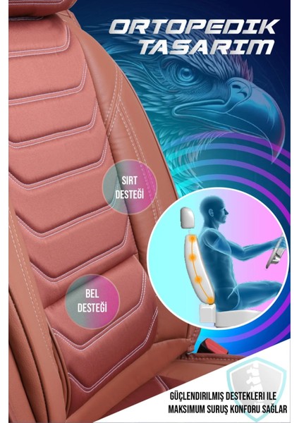 Kia Ceed Yeni Uyumlu Yarı Deri Oto Koltuk Kılıfı 5li Set Alya Seri Tarçın fırsatları